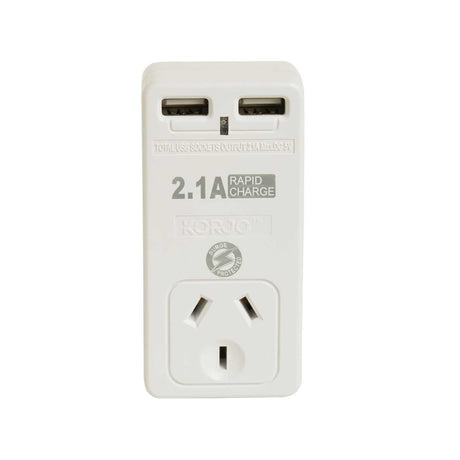 Korjo 2 port USB charger and adaptor Australia and NZ to UK